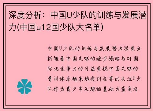 深度分析：中国U少队的训练与发展潜力(中国u12国少队大名单)