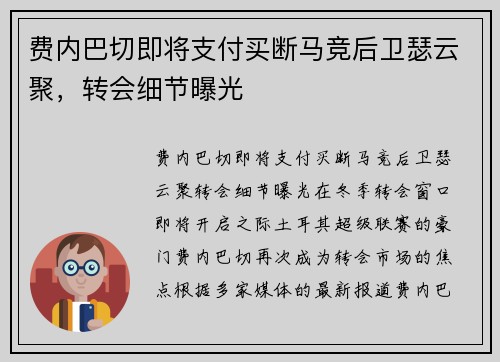 费内巴切即将支付买断马竞后卫瑟云聚，转会细节曝光
