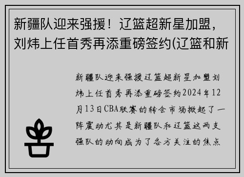 新疆队迎来强援！辽篮超新星加盟，刘炜上任首秀再添重磅签约(辽篮和新疆)