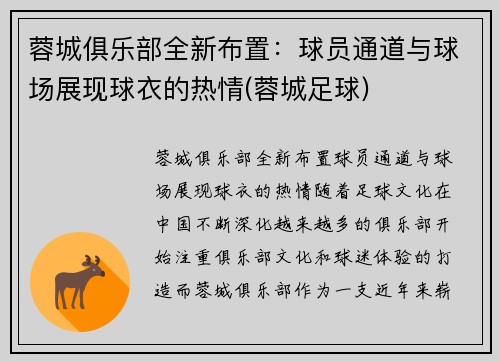 蓉城俱乐部全新布置：球员通道与球场展现球衣的热情(蓉城足球)